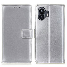 Custodia Portafoglio In Pelle Cover con Supporto A08D per Nothing Phone 2 Argento