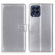 Custodia Portafoglio In Pelle Cover con Supporto A08D per Samsung Galaxy M53 5G Argento