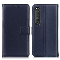 Custodia Portafoglio In Pelle Cover con Supporto A08D per Sony Xperia 1 III Blu