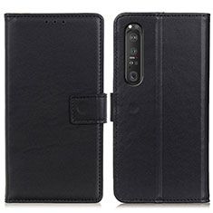 Custodia Portafoglio In Pelle Cover con Supporto A08D per Sony Xperia 1 III Nero