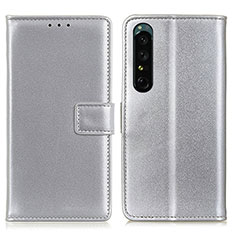 Custodia Portafoglio In Pelle Cover con Supporto A08D per Sony Xperia 1 IV SO-51C Argento