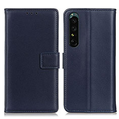 Custodia Portafoglio In Pelle Cover con Supporto A08D per Sony Xperia 1 V Blu