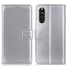 Custodia Portafoglio In Pelle Cover con Supporto A08D per Sony Xperia 10 III Argento