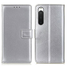 Custodia Portafoglio In Pelle Cover con Supporto A08D per Sony Xperia 10 IV SO-52C Argento