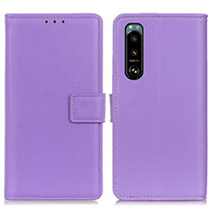 Custodia Portafoglio In Pelle Cover con Supporto A08D per Sony Xperia 5 III Viola