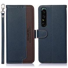 Custodia Portafoglio In Pelle Cover con Supporto A09D per Sony Xperia 1 IV Blu