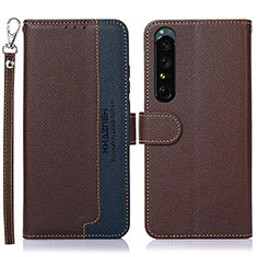 Custodia Portafoglio In Pelle Cover con Supporto A09D per Sony Xperia 1 IV SO-51C Marrone