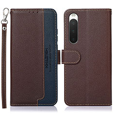 Custodia Portafoglio In Pelle Cover con Supporto A09D per Sony Xperia 10 IV SO-52C Marrone