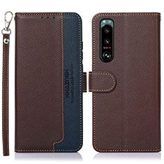 Custodia Portafoglio In Pelle Cover con Supporto A09D per Sony Xperia 5 III Marrone