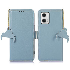 Custodia Portafoglio In Pelle Cover con Supporto A10D per Motorola Moto G73 5G Azzurro