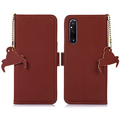 Custodia Portafoglio In Pelle Cover con Supporto A11D per Sony Xperia 1 V Marrone