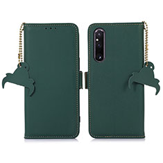 Custodia Portafoglio In Pelle Cover con Supporto A11D per Sony Xperia 1 V Verde