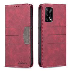 Custodia Portafoglio In Pelle Cover con Supporto B01F per Oppo A74 4G Rosso