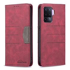 Custodia Portafoglio In Pelle Cover con Supporto B01F per Oppo A94 4G Rosso