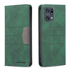 Custodia Portafoglio In Pelle Cover con Supporto B01F per Oppo Find X5 Pro 5G Verde