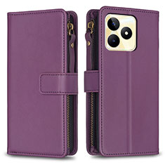 Custodia Portafoglio In Pelle Cover con Supporto B01F per Realme C51 Viola