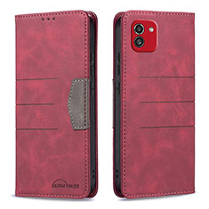 Custodia Portafoglio In Pelle Cover con Supporto B01F per Samsung Galaxy A03 Rosso