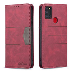 Custodia Portafoglio In Pelle Cover con Supporto B01F per Samsung Galaxy A21s Rosso