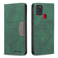 Custodia Portafoglio In Pelle Cover con Supporto B01F per Samsung Galaxy A21s Verde