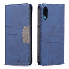 Custodia Portafoglio In Pelle Cover con Supporto B01F per Samsung Galaxy M02 Blu