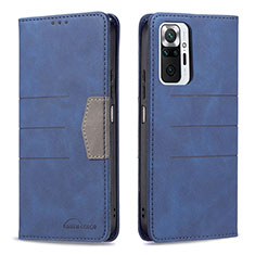 Custodia Portafoglio In Pelle Cover con Supporto B01F per Xiaomi Redmi Note 10 Pro 4G Blu