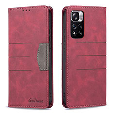 Custodia Portafoglio In Pelle Cover con Supporto B01F per Xiaomi Redmi Note 11 Pro+ Plus 5G Rosso