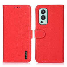 Custodia Portafoglio In Pelle Cover con Supporto B01H per OnePlus Nord 2 5G Rosso