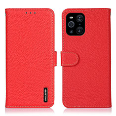 Custodia Portafoglio In Pelle Cover con Supporto B01H per Oppo Find X3 5G Rosso