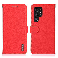 Custodia Portafoglio In Pelle Cover con Supporto B01H per Samsung Galaxy S22 Ultra 5G Rosso