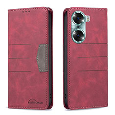 Custodia Portafoglio In Pelle Cover con Supporto B02F per Huawei Honor 60 Pro 5G Rosso