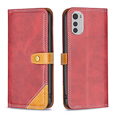 Custodia Portafoglio In Pelle Cover con Supporto B02F per Motorola Moto E32 Rosso