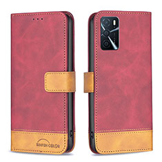 Custodia Portafoglio In Pelle Cover con Supporto B02F per Oppo A16 Rosso