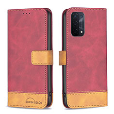 Custodia Portafoglio In Pelle Cover con Supporto B02F per Oppo A74 5G Rosso