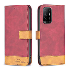 Custodia Portafoglio In Pelle Cover con Supporto B02F per Oppo F19 Pro+ Plus 5G Rosso