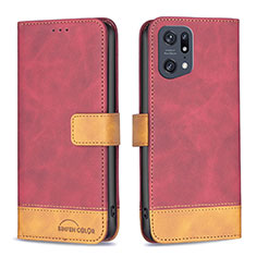 Custodia Portafoglio In Pelle Cover con Supporto B02F per Oppo Find X5 Pro 5G Rosso