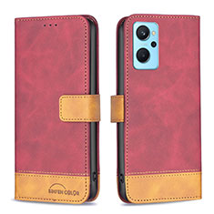 Custodia Portafoglio In Pelle Cover con Supporto B02F per Oppo K10 4G Rosso