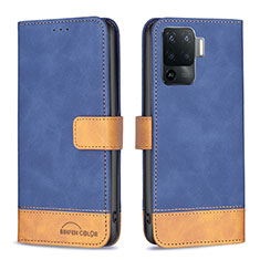 Custodia Portafoglio In Pelle Cover con Supporto B02F per Oppo Reno5 Lite Blu