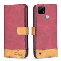 Custodia Portafoglio In Pelle Cover con Supporto B02F per Realme C21 Rosso