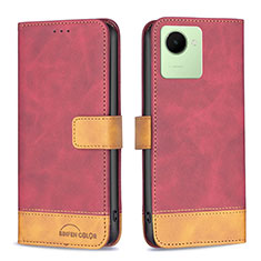 Custodia Portafoglio In Pelle Cover con Supporto B02F per Realme C30 Rosso