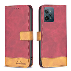 Custodia Portafoglio In Pelle Cover con Supporto B02F per Realme C31 Rosso