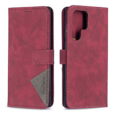 Custodia Portafoglio In Pelle Cover con Supporto B02F per Samsung Galaxy S21 Ultra 5G Rosso