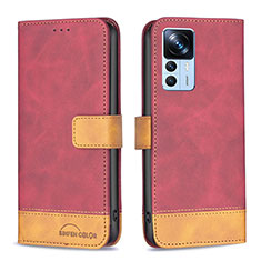 Custodia Portafoglio In Pelle Cover con Supporto B02F per Xiaomi Mi 12T 5G Rosso