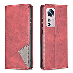 Custodia Portafoglio In Pelle Cover con Supporto B02F per Xiaomi Mi 12X 5G Rosso