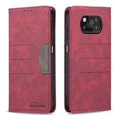 Custodia Portafoglio In Pelle Cover con Supporto B02F per Xiaomi Poco X3 Pro Rosso