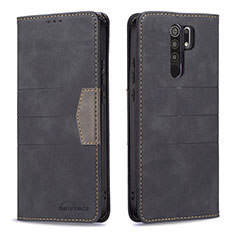 Custodia Portafoglio In Pelle Cover con Supporto B02F per Xiaomi Redmi 9 Nero