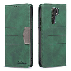 Custodia Portafoglio In Pelle Cover con Supporto B02F per Xiaomi Redmi 9 Prime India Verde