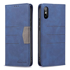 Custodia Portafoglio In Pelle Cover con Supporto B02F per Xiaomi Redmi 9A Blu