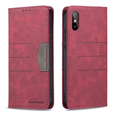 Custodia Portafoglio In Pelle Cover con Supporto B02F per Xiaomi Redmi 9i Rosso