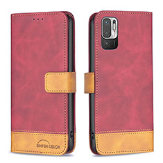 Custodia Portafoglio In Pelle Cover con Supporto B02F per Xiaomi Redmi Note 10 5G Rosso