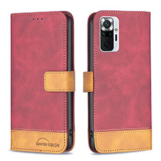 Custodia Portafoglio In Pelle Cover con Supporto B02F per Xiaomi Redmi Note 10 Pro 4G Rosso